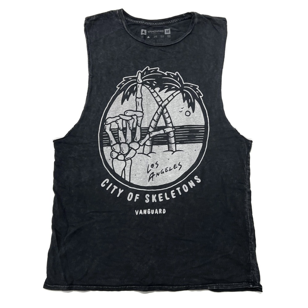 Vanguard Los‎ Angeles City of Skeletons Muscle Tank Top Washed Black Mens Medium